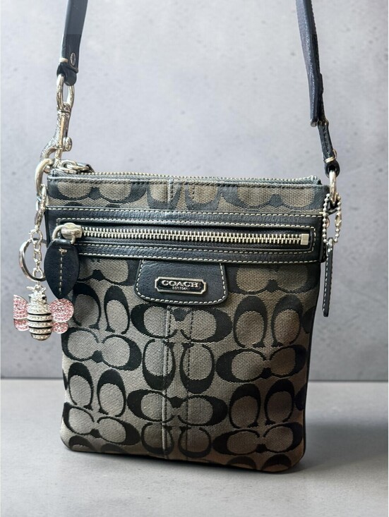 Coach Handbags - Coach Penelope 42190 Signature Jacquard Crossbody Bag Black Khaki Y2K